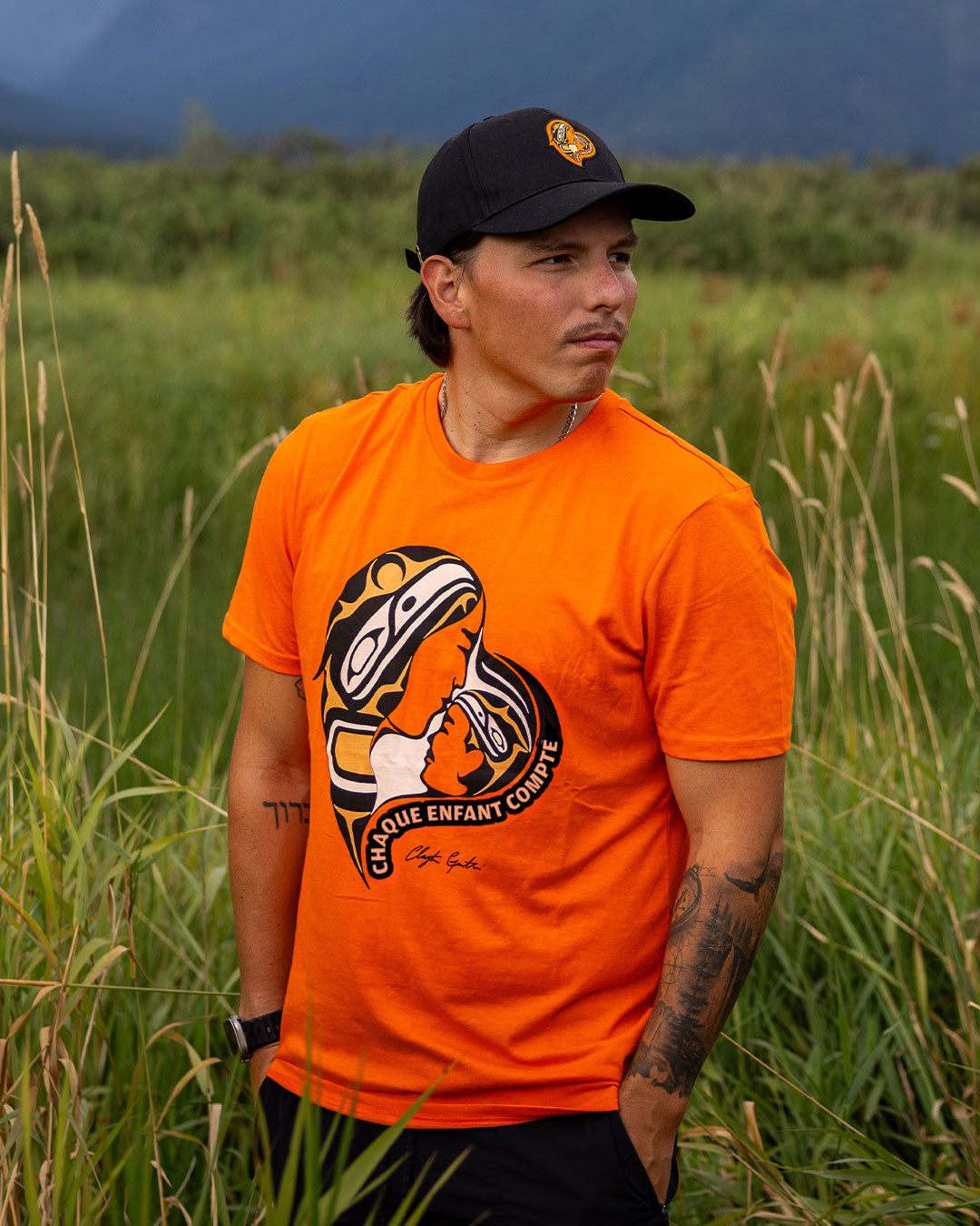 Mother-Caretaker and Child - Adult Orange T-Shirt - French