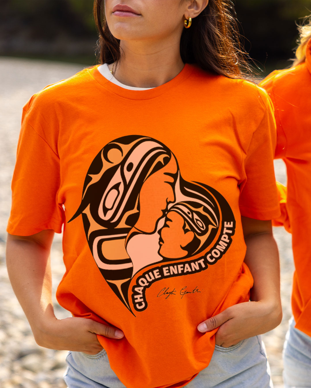 Mother-Caretaker and Child - Adult Orange T-Shirt - French