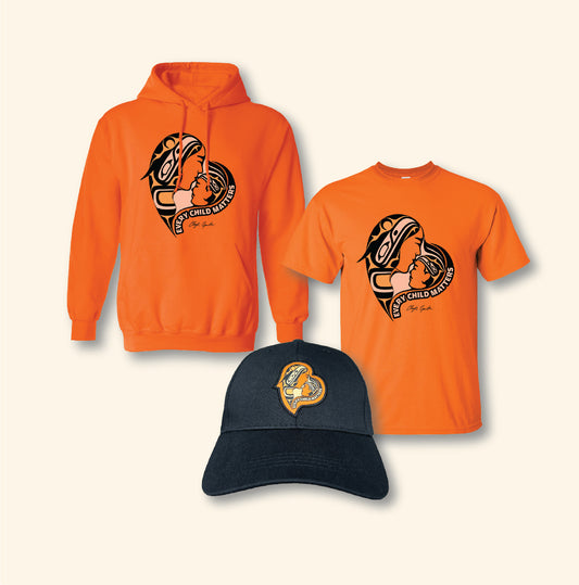 Mother-Caretaker and Child Bundle - Includes Adult Orange Shirt, Hoodie, and Hat