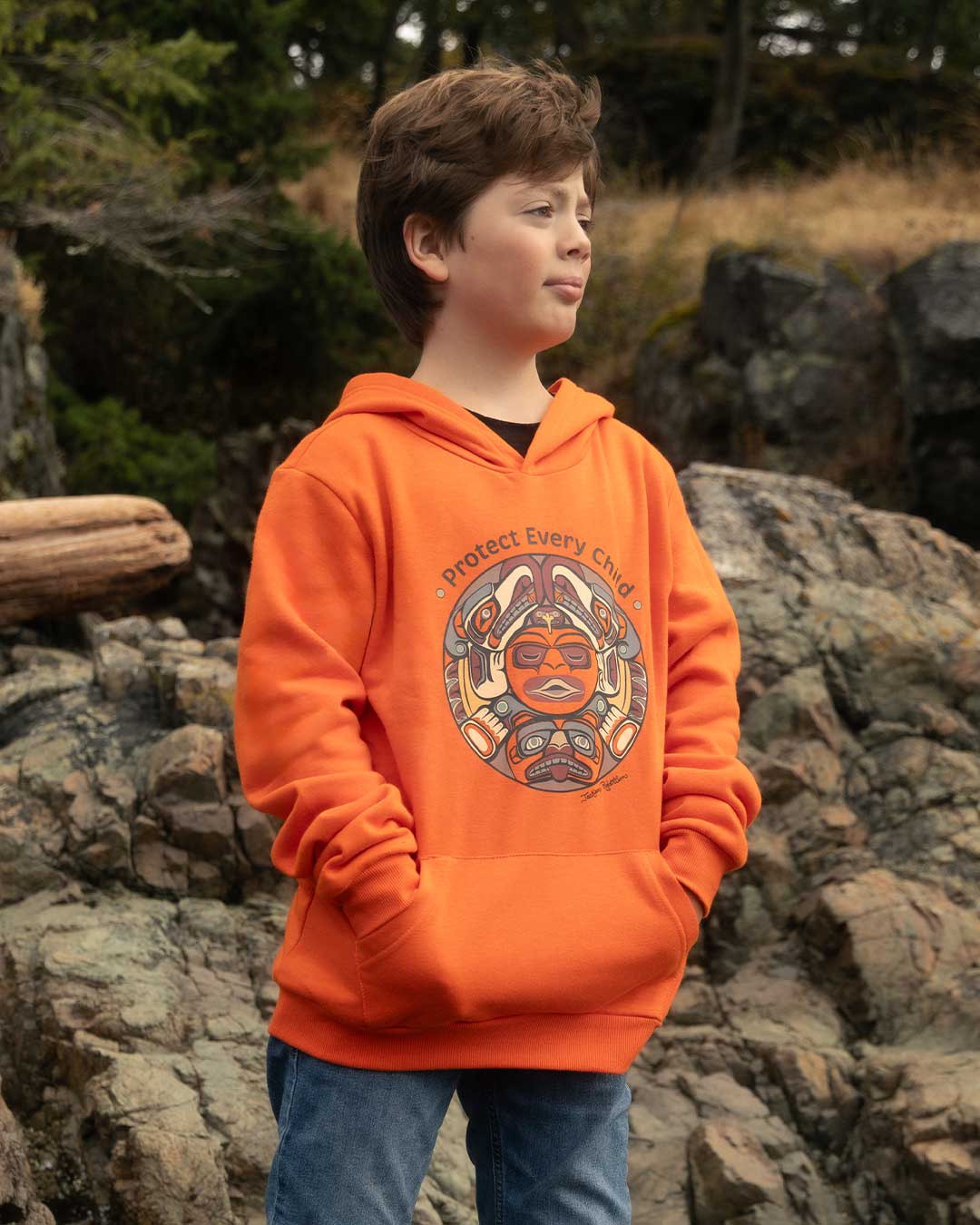 Protect Every Child - Youth Orange Hoodie English